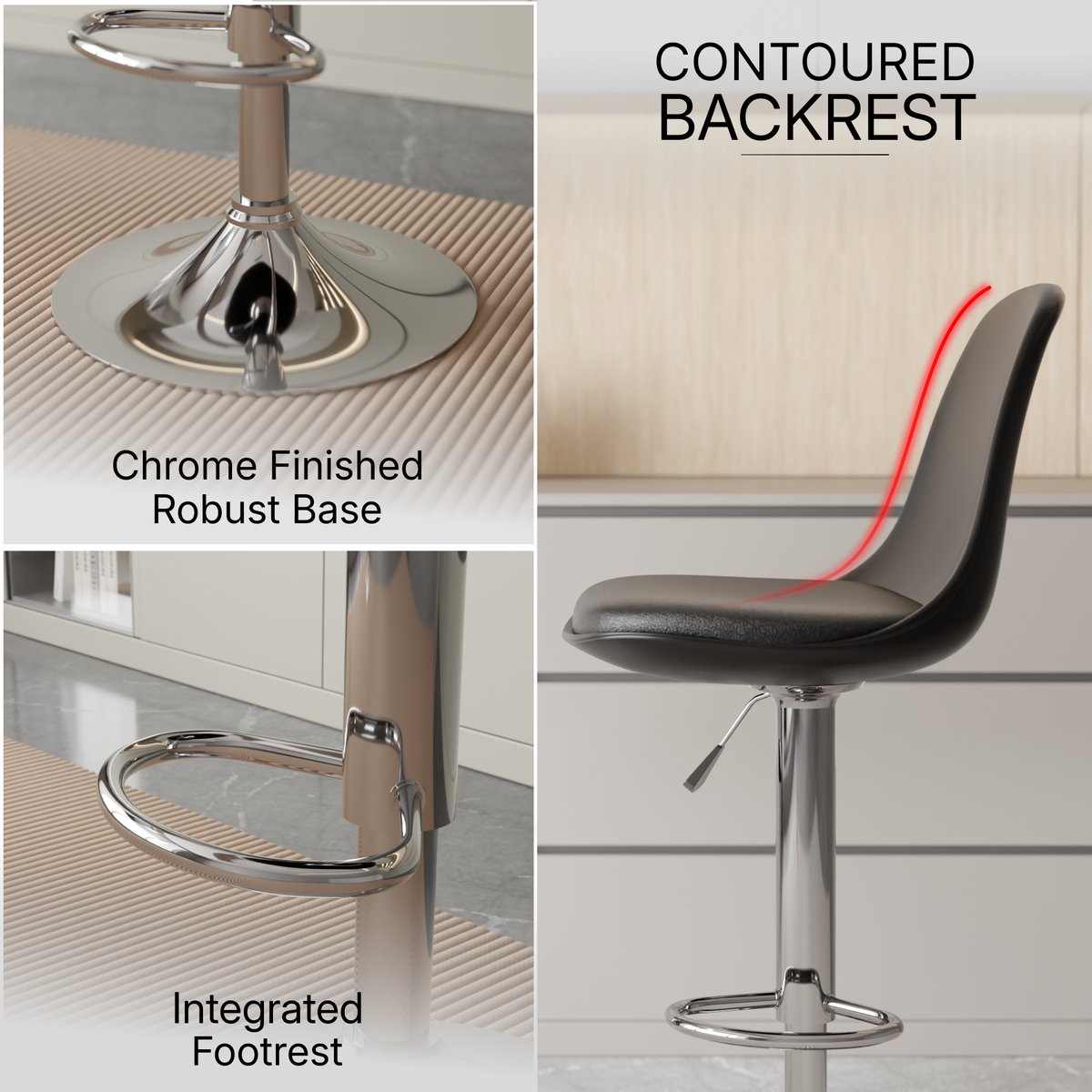beAAtho Orbit Height Adjustable Bar Stool Chair | 360° Revolving Swivel Bar Chair with Footrest | Modern Kitchen Counter Stool for Home, Cafe & Office