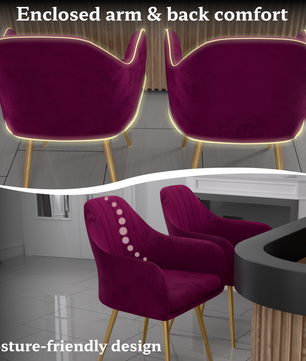 FurniVo Milano Velvet Comfort Dining Chair with Deep Cushion Seating, Strong Wooden Frame & Metal Support Legs for Dining, Living Room, Bedroom, Balcony & Office |