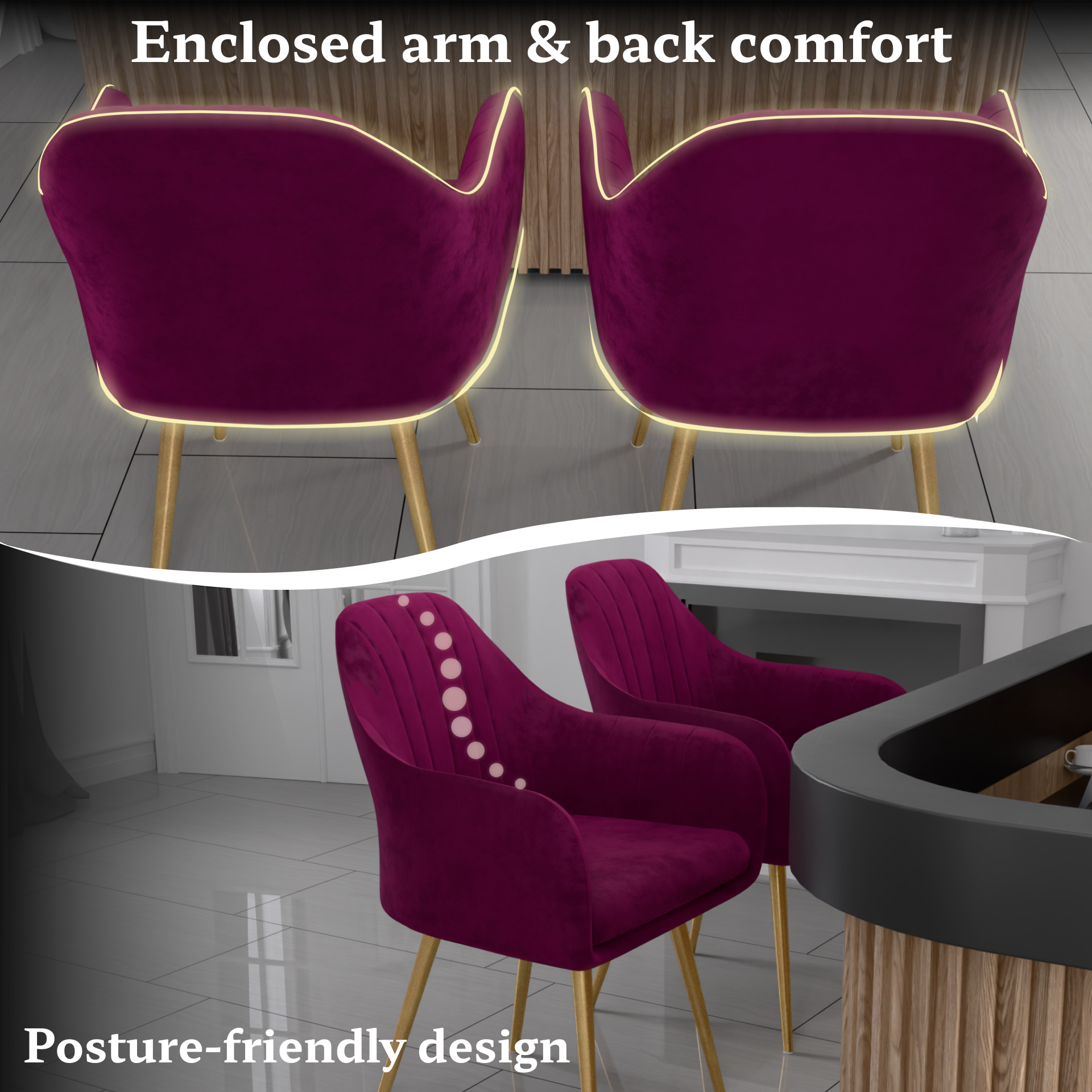 FurniVo Milano Velvet Comfort Dining Chair with Deep Cushion Seating, Strong Wooden Frame & Metal Support Legs for Dining, Living Room, Bedroom, Balcony & Office |