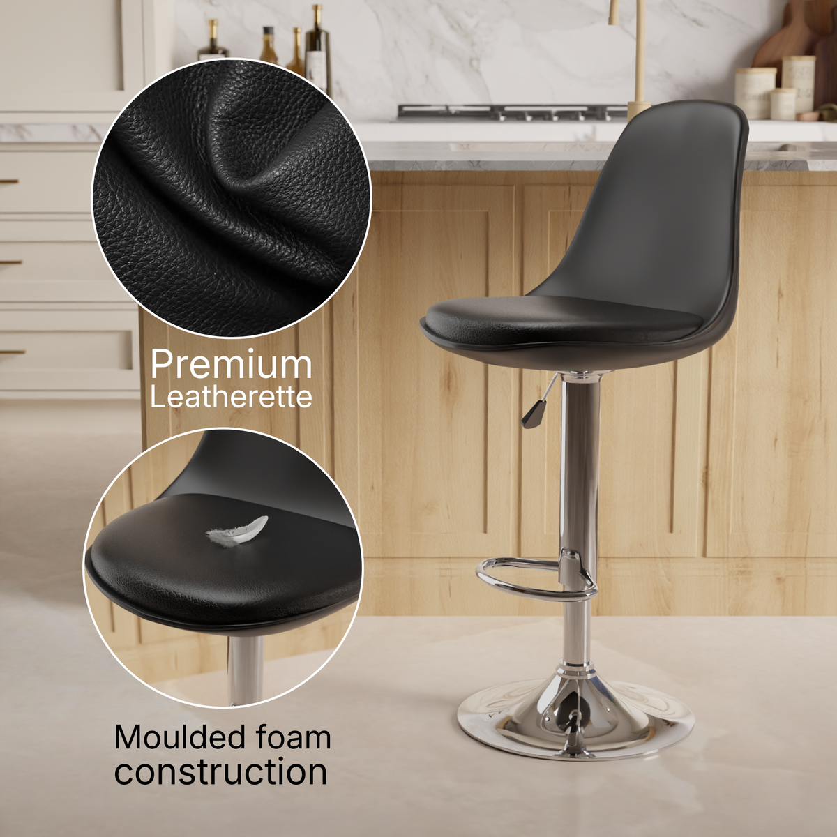 beAAtho Orbit Height Adjustable Bar Stool Chair | 360° Revolving Swivel Bar Chair with Footrest | Modern Kitchen Counter Stool for Home, Cafe & Office