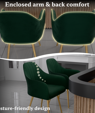 FurniVo Milano Velvet Comfort Dining Chair with Deep Cushion Seating, Strong Wooden Frame & Metal Support Legs for Dining, Living Room, Bedroom, Balcony & Office |