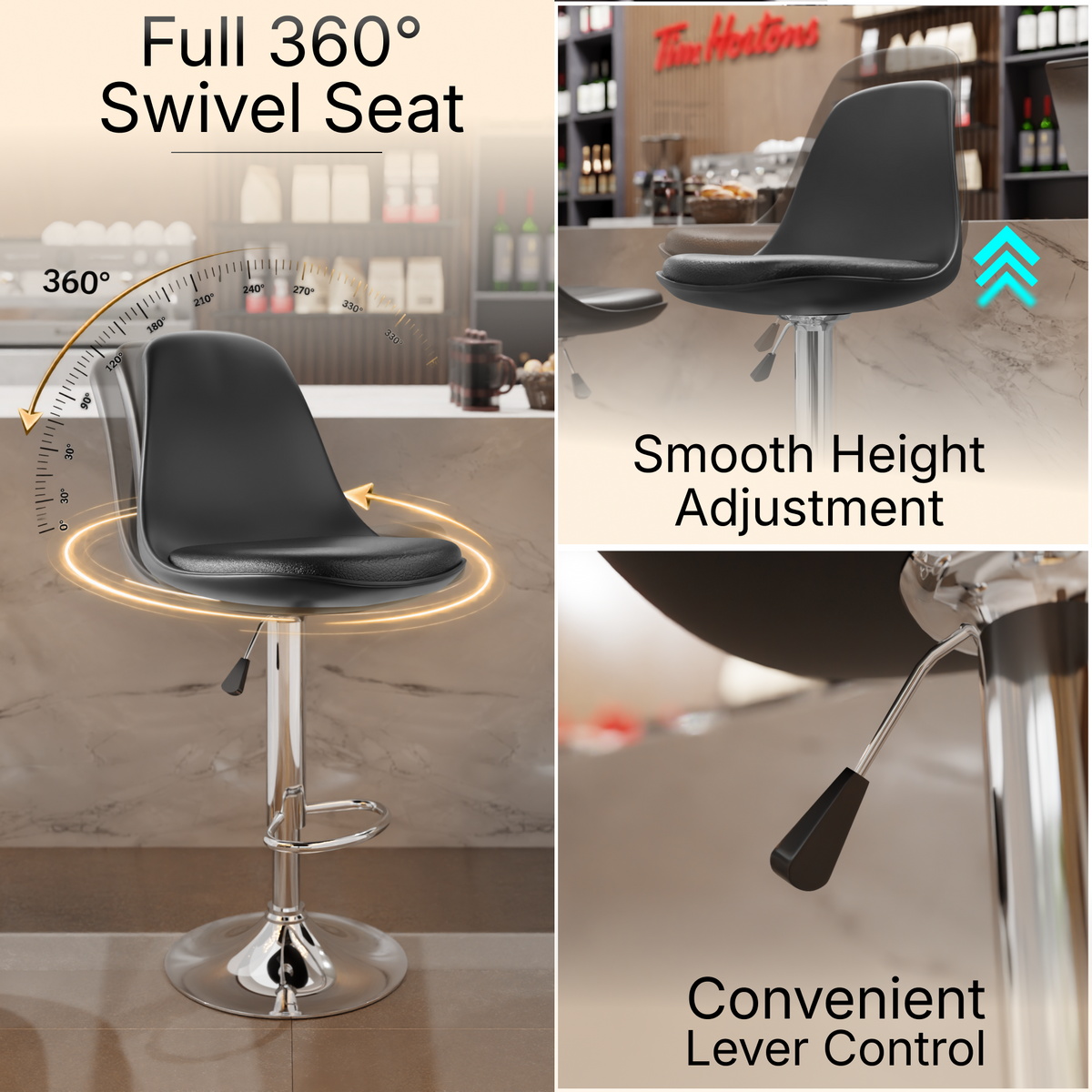 beAAtho Orbit Height Adjustable Bar Stool Chair | 360° Revolving Swivel Bar Chair with Footrest | Modern Kitchen Counter Stool for Home, Cafe & Office