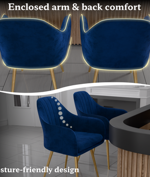 FurniVo Milano Velvet Comfort Dining Chair with Deep Cushion Seating, Strong Wooden Frame & Metal Support Legs for Dining, Living Room, Bedroom, Balcony & Office |