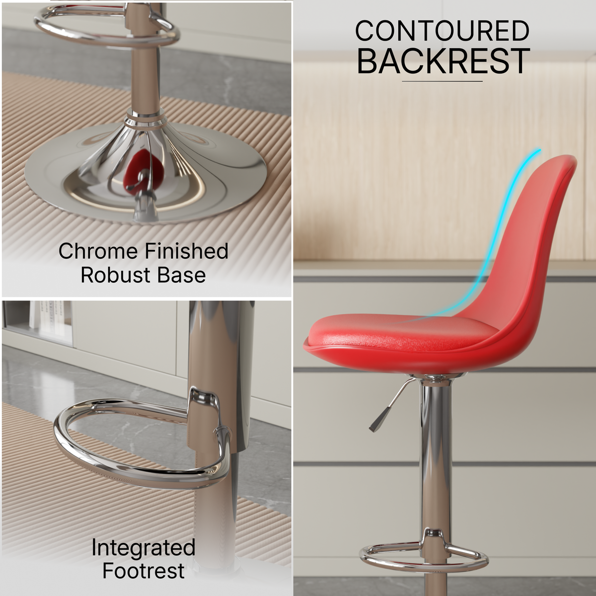 beAAtho Orbit Height Adjustable Bar Stool Chair | 360° Revolving Swivel Bar Chair with Footrest | Modern Kitchen Counter Stool for Home, Cafe & Office