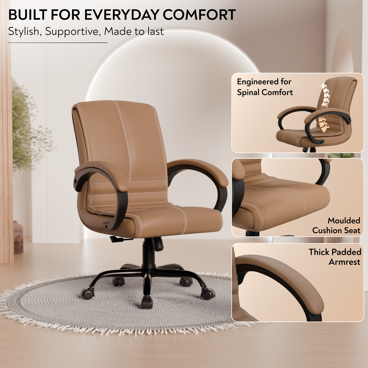 beAAtho® Aura Ergonomic Chair with Cushioned Seat & Backrest | Office & Visitor Chair