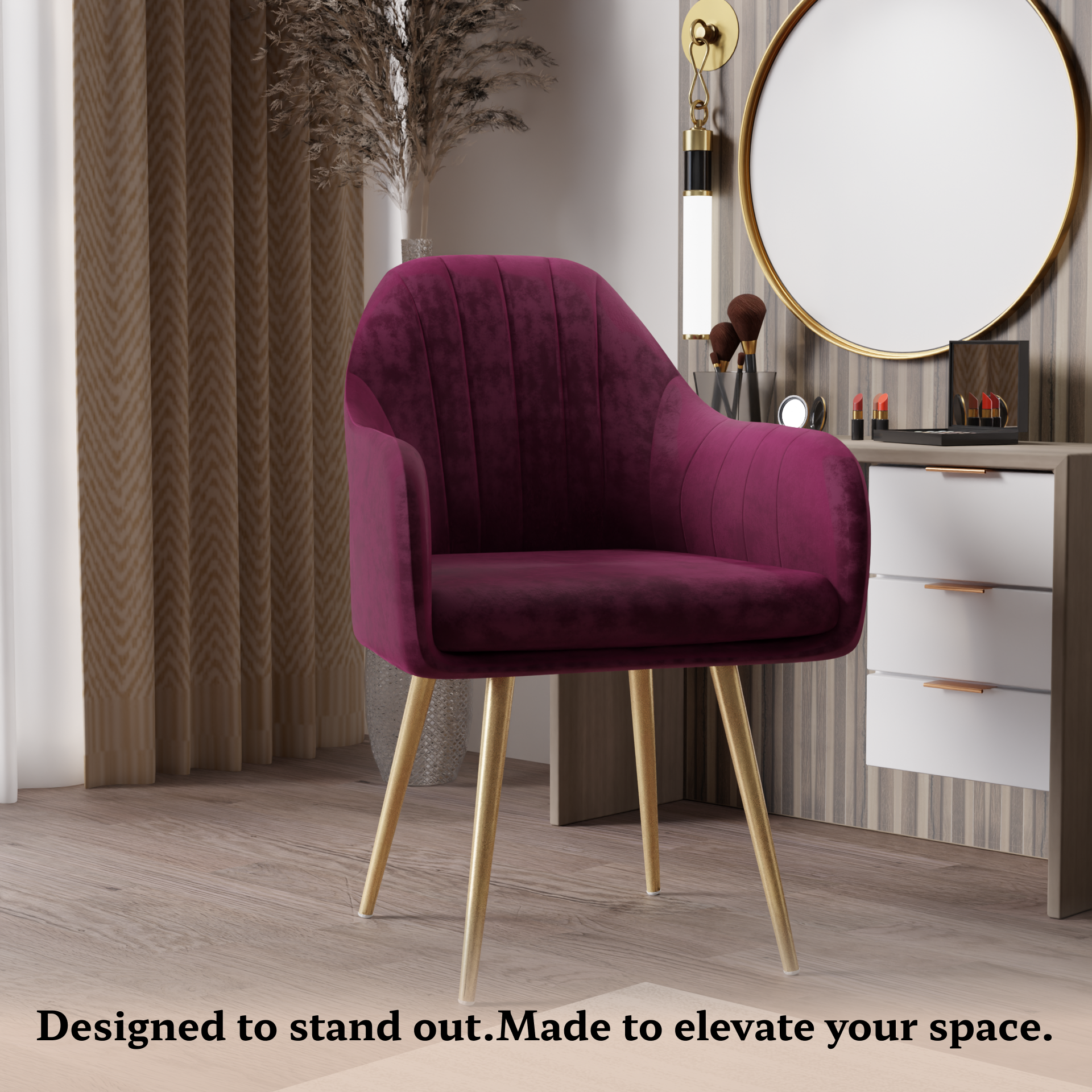 FurniVo Milano Velvet Comfort Dining Chair with Deep Cushion Seating, Strong Wooden Frame & Metal Support Legs for Dining, Living Room, Bedroom, Balcony & Office |