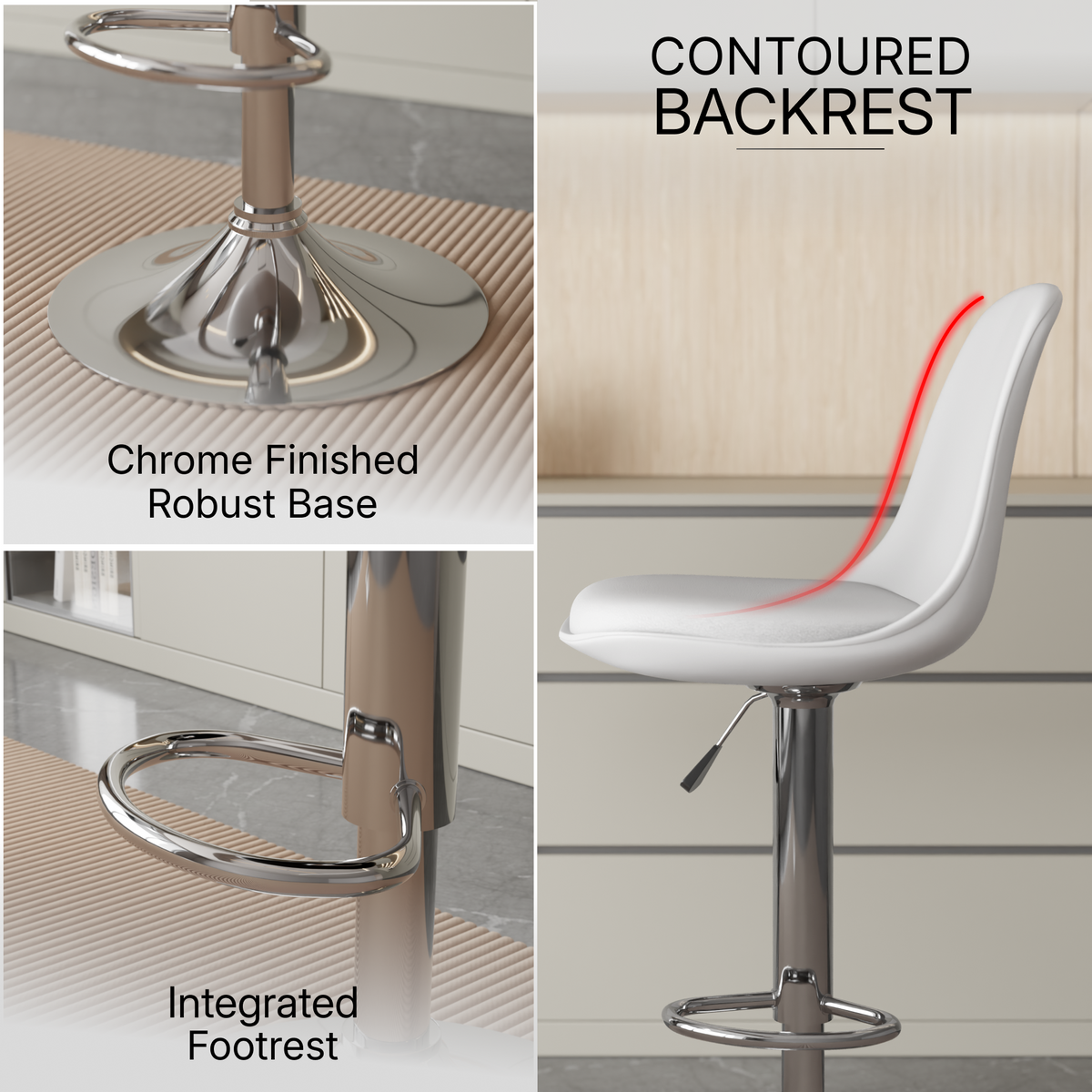 beAAtho Orbit Height Adjustable Bar Stool Chair | 360° Revolving Swivel Bar Chair with Footrest | Modern Kitchen Counter Stool for Home, Cafe & Office
