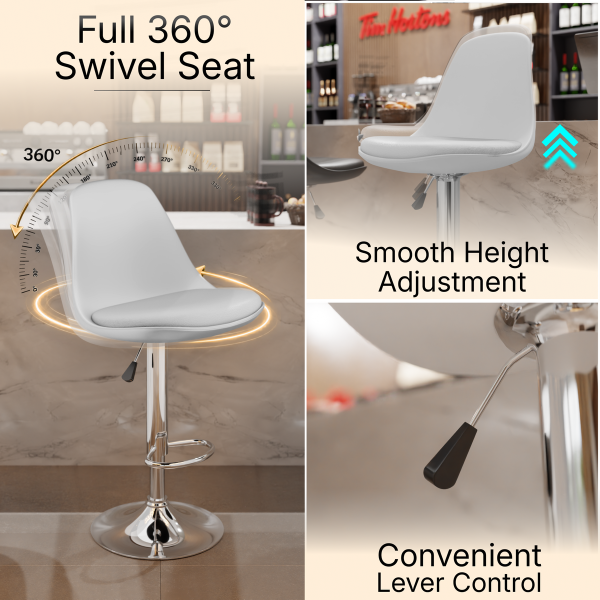 beAAtho Orbit Height Adjustable Bar Stool Chair | 360° Revolving Swivel Bar Chair with Footrest | Modern Kitchen Counter Stool for Home, Cafe & Office