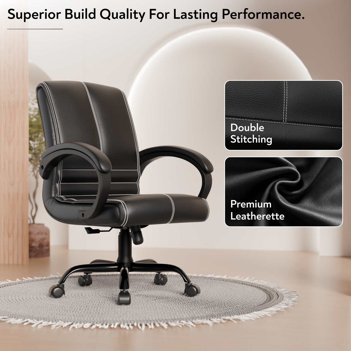 beAAtho® Aura Ergonomic Chair with Cushioned Seat & Backrest | Office & Visitor Chair