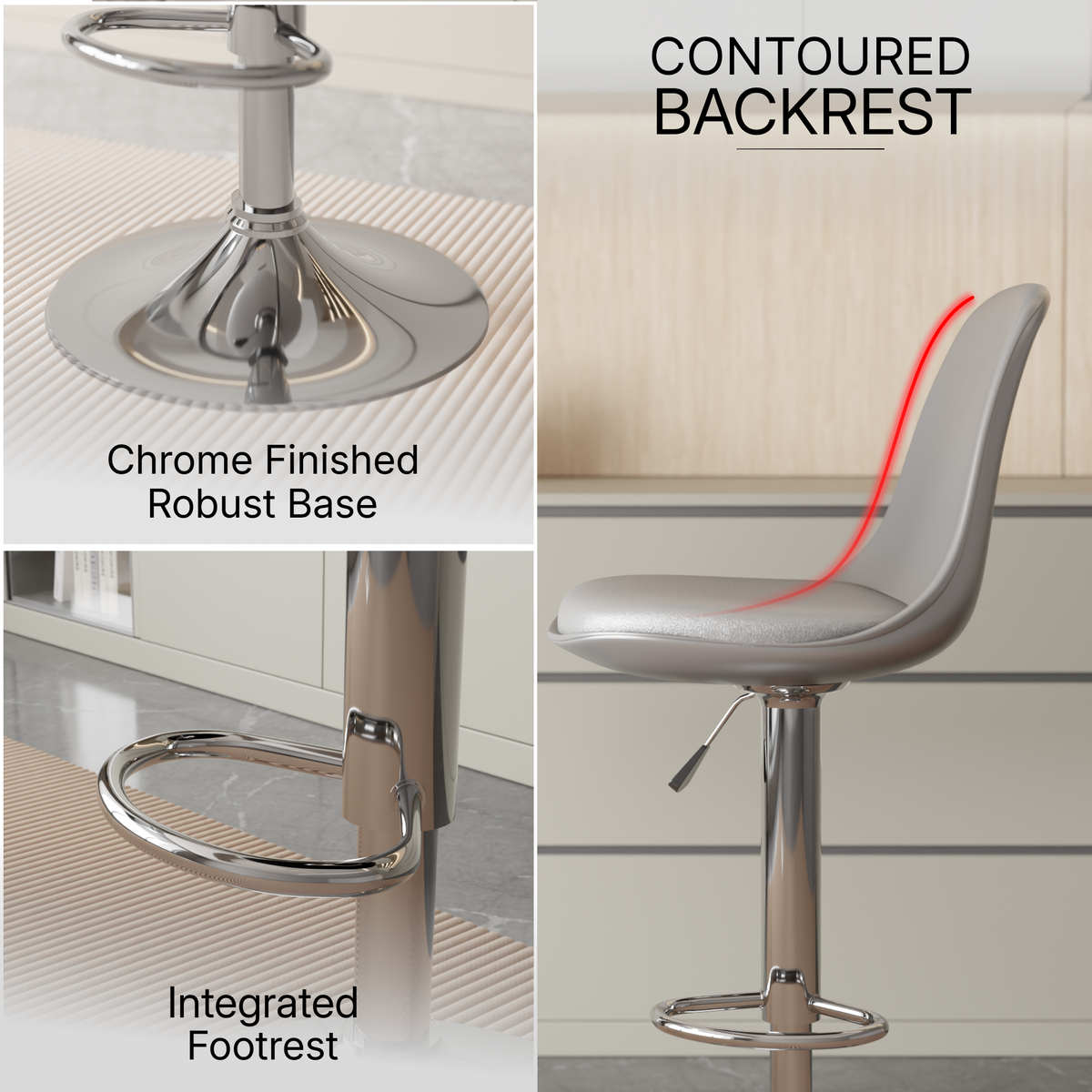beAAtho Orbit Height Adjustable Bar Stool Chair | 360° Revolving Swivel Bar Chair with Footrest | Modern Kitchen Counter Stool for Home, Cafe & Office