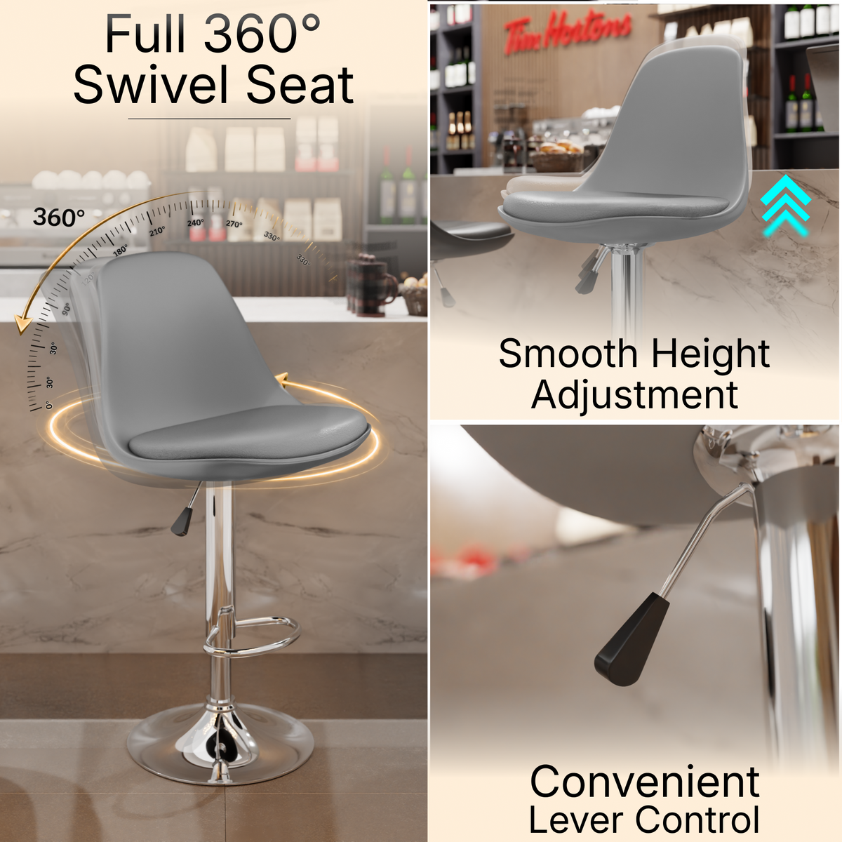 beAAtho Orbit Height Adjustable Bar Stool Chair | 360° Revolving Swivel Bar Chair with Footrest | Modern Kitchen Counter Stool for Home, Cafe & Office