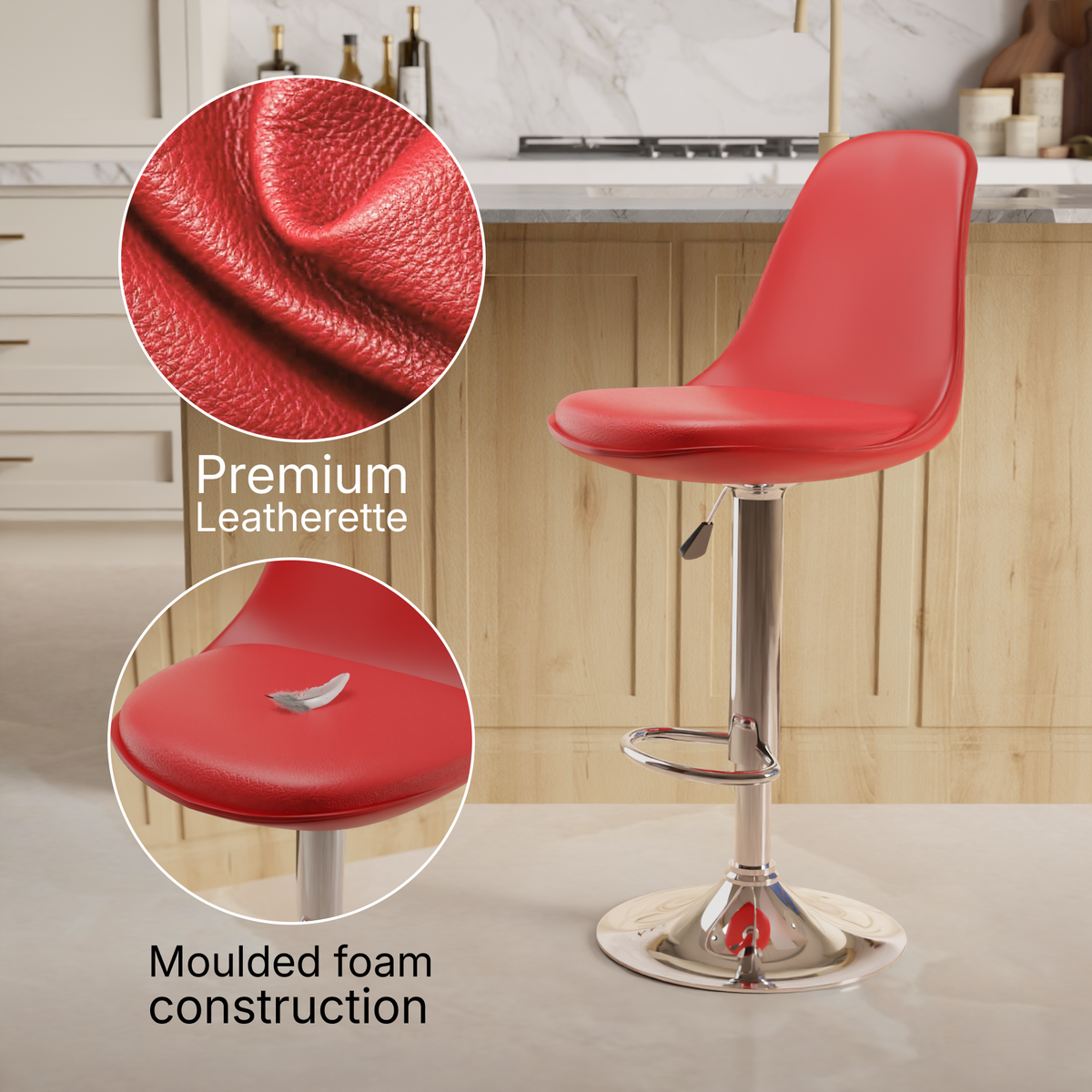 beAAtho Orbit Height Adjustable Bar Stool Chair | 360° Revolving Swivel Bar Chair with Footrest | Modern Kitchen Counter Stool for Home, Cafe & Office