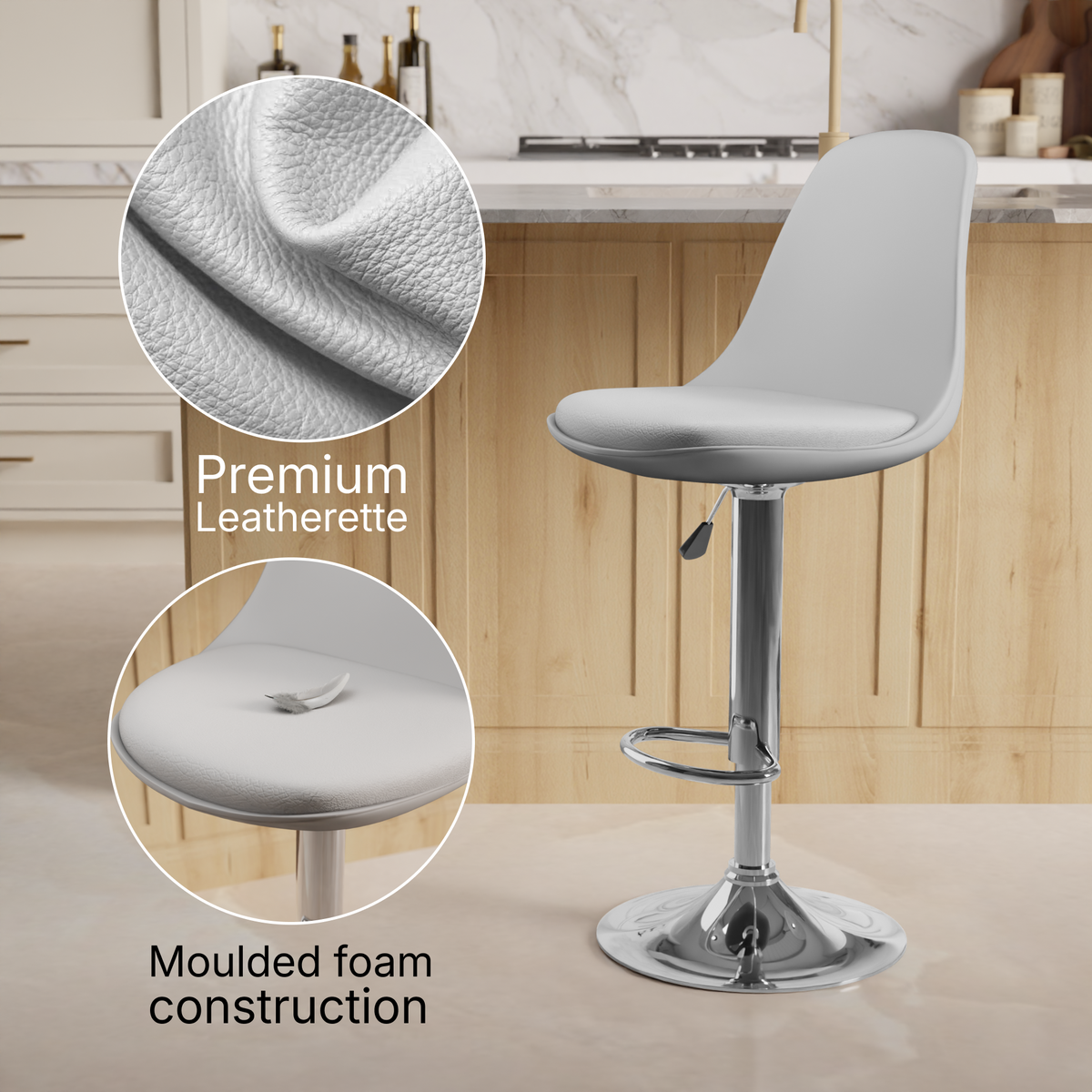 beAAtho Orbit Height Adjustable Bar Stool Chair | 360° Revolving Swivel Bar Chair with Footrest | Modern Kitchen Counter Stool for Home, Cafe & Office