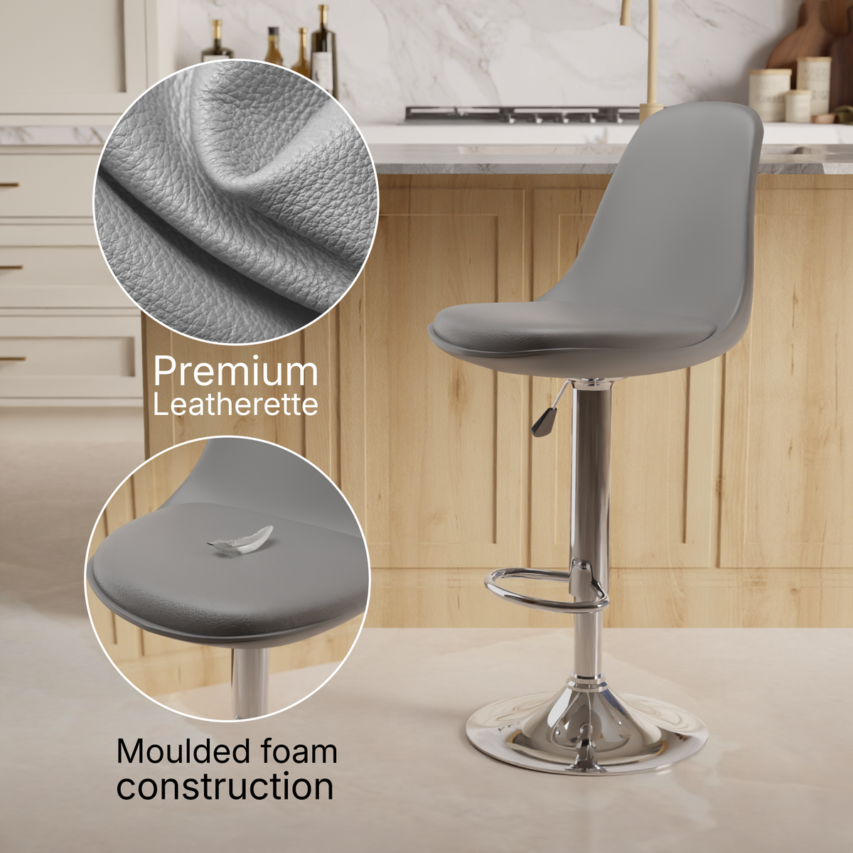 beAAtho Orbit Height Adjustable Bar Stool Chair | 360° Revolving Swivel Bar Chair with Footrest | Modern Kitchen Counter Stool for Home, Cafe & Office