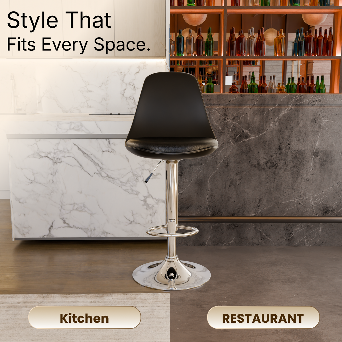 beAAtho Orbit Height Adjustable Bar Stool Chair | 360° Revolving Swivel Bar Chair with Footrest | Modern Kitchen Counter Stool for Home, Cafe & Office