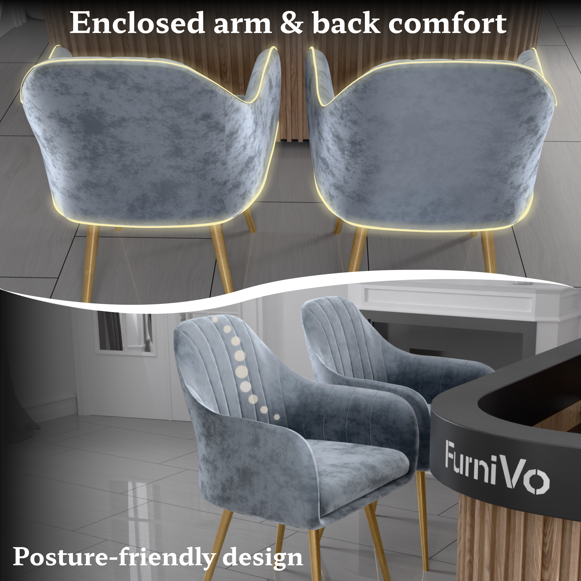 FurniVo Milano Velvet Comfort Dining Chair with Deep Cushion Seating, Strong Wooden Frame & Metal Support Legs for Dining, Living Room, Bedroom, Balcony & Office |