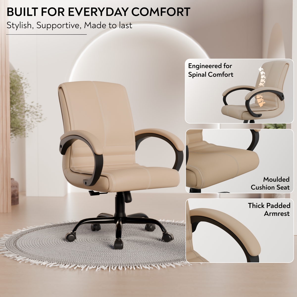 beAAtho® Aura Ergonomic Chair with Cushioned Seat & Backrest | Office & Visitor Chair