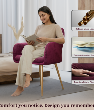 FurniVo Milano Velvet Comfort Dining Chair with Deep Cushion Seating, Strong Wooden Frame & Metal Support Legs for Dining, Living Room, Bedroom, Balcony & Office |
