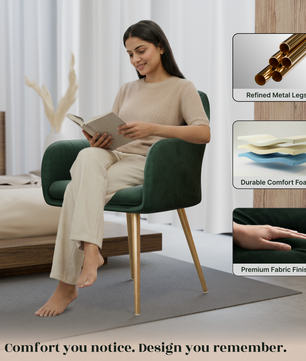 FurniVo Milano Velvet Comfort Dining Chair with Deep Cushion Seating, Strong Wooden Frame & Metal Support Legs for Dining, Living Room, Bedroom, Balcony & Office |