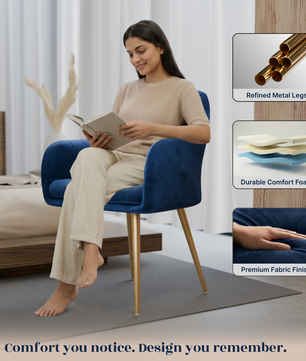 FurniVo Milano Velvet Comfort Dining Chair with Deep Cushion Seating, Strong Wooden Frame & Metal Support Legs for Dining, Living Room, Bedroom, Balcony & Office |