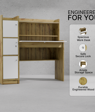 beAAtho Altex Office/Study Desk for Adults, Students, Professionals with 3 cabinets, 3 Shelves, Engineered Wood, Anti-Termite Desk for Office & Work from Home-Wfh (DIY)