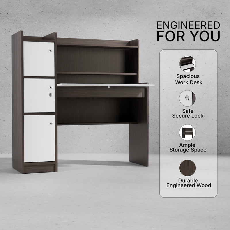 beAAtho Altex Office/Study Desk for Adults, Students, Professionals with 3 cabinets, 3 Shelves, Engineered Wood, Anti-Termite Desk for Office & Work from Home-Wfh (DIY)