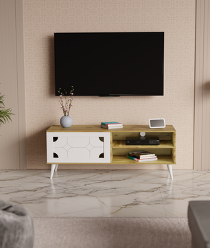 beAAtho NEXA – Elegant Engineered Wood TV Unit with Closed & Open Storage | Wotan Oak- Beige
