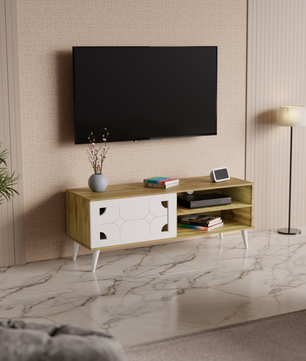 beAAtho NEXA – Elegant Engineered Wood TV Unit with Closed & Open Storage | Wotan Oak- Beige