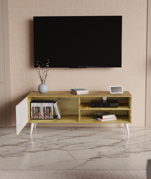 beAAtho NEXA – Elegant Engineered Wood TV Unit with Closed & Open Storage | Wotan Oak- Beige