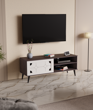 beAAtho NEXA – Elegant Engineered Wood TV Unit with Closed & Open Storage | Walnut White
