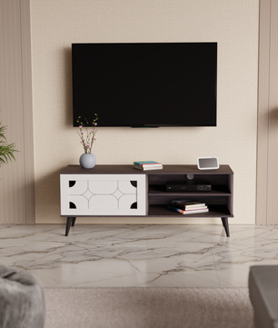 beAAtho NEXA – Elegant Engineered Wood TV Unit with Closed & Open Storage | Walnut White