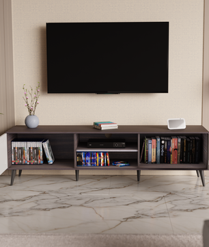 beAAtho Vivid Modern TV Unit – Wooden Entertainment Stand with Storage & Cable Management | Walnut White