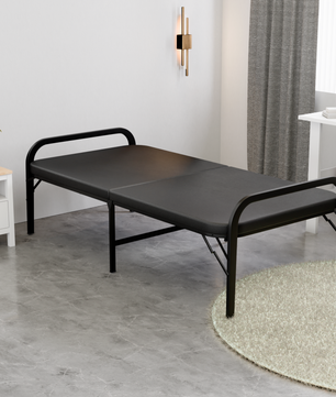 Metal Folding Single Bed with Fitted Double Layer Mattress for Sleeping | Guest Bed | Easily Storable Bed | Space Saving Single Bed | Sturdy Bed Frame (Double Layer Foam, 2.5ft x 6ft)