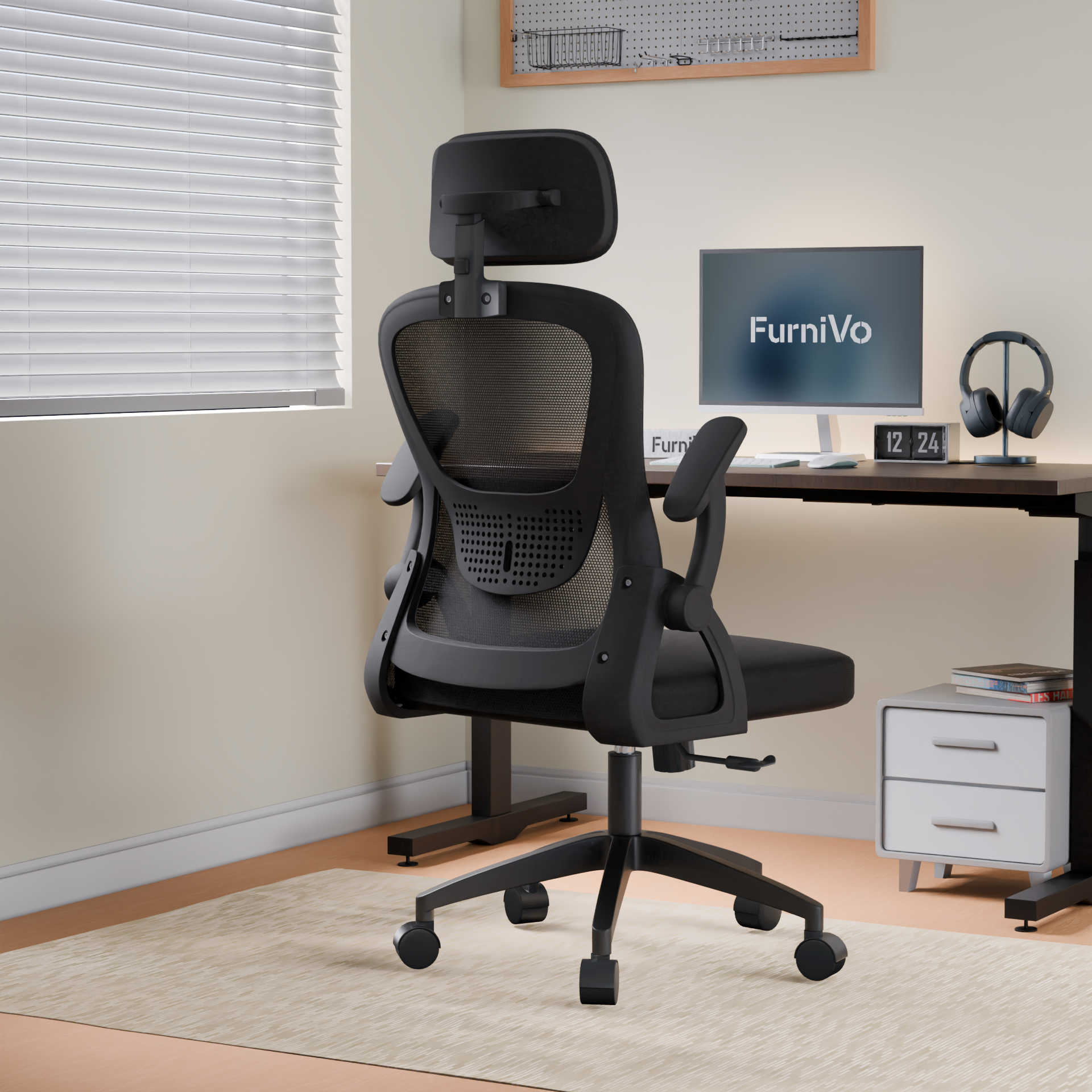 FurniVo Spark Ergonomic High Back Office Chair with 3D Adjustable Armrest, Adjustable Lumbar Support, Revolving Mesh Chair - Home & Office
