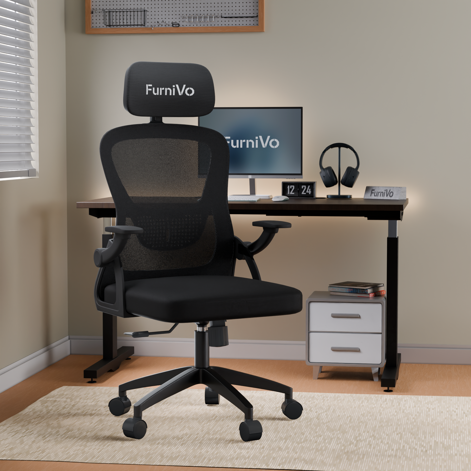 FurniVo Spark Ergonomic High Back Office Chair with 3D Adjustable Armrest, Adjustable Lumbar Support, Revolving Mesh Chair - Home & Office