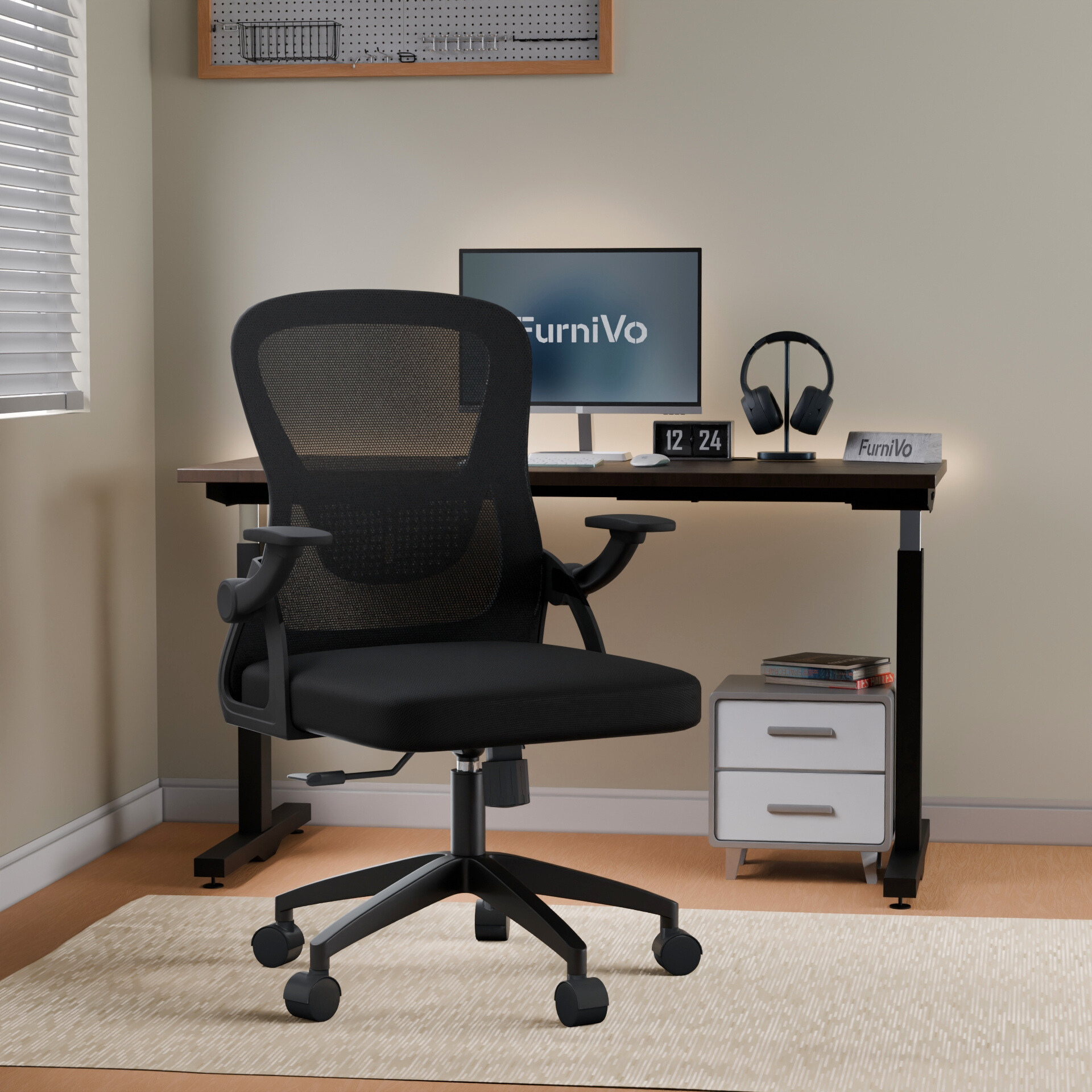 FurniVo Spark Ergonomic High Back Office Chair with 3D Adjustable Armrest, Adjustable Lumbar Support, Revolving Mesh Chair - Home & Office