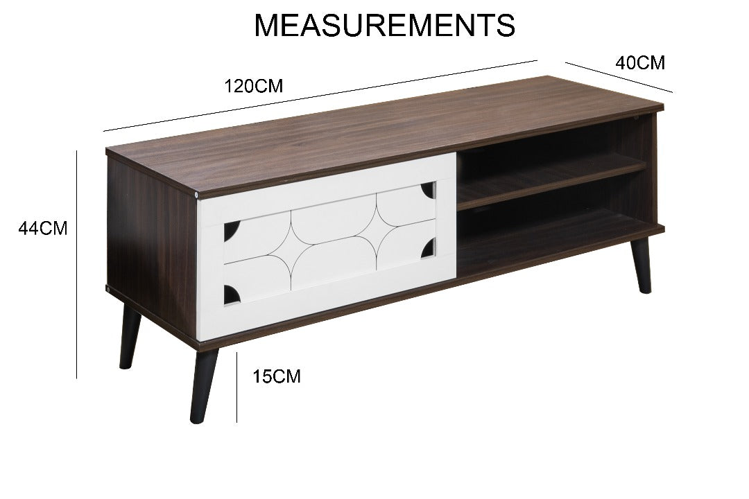 beAAtho NEXA – Elegant Engineered Wood TV Unit with Closed & Open Storage | Walnut White