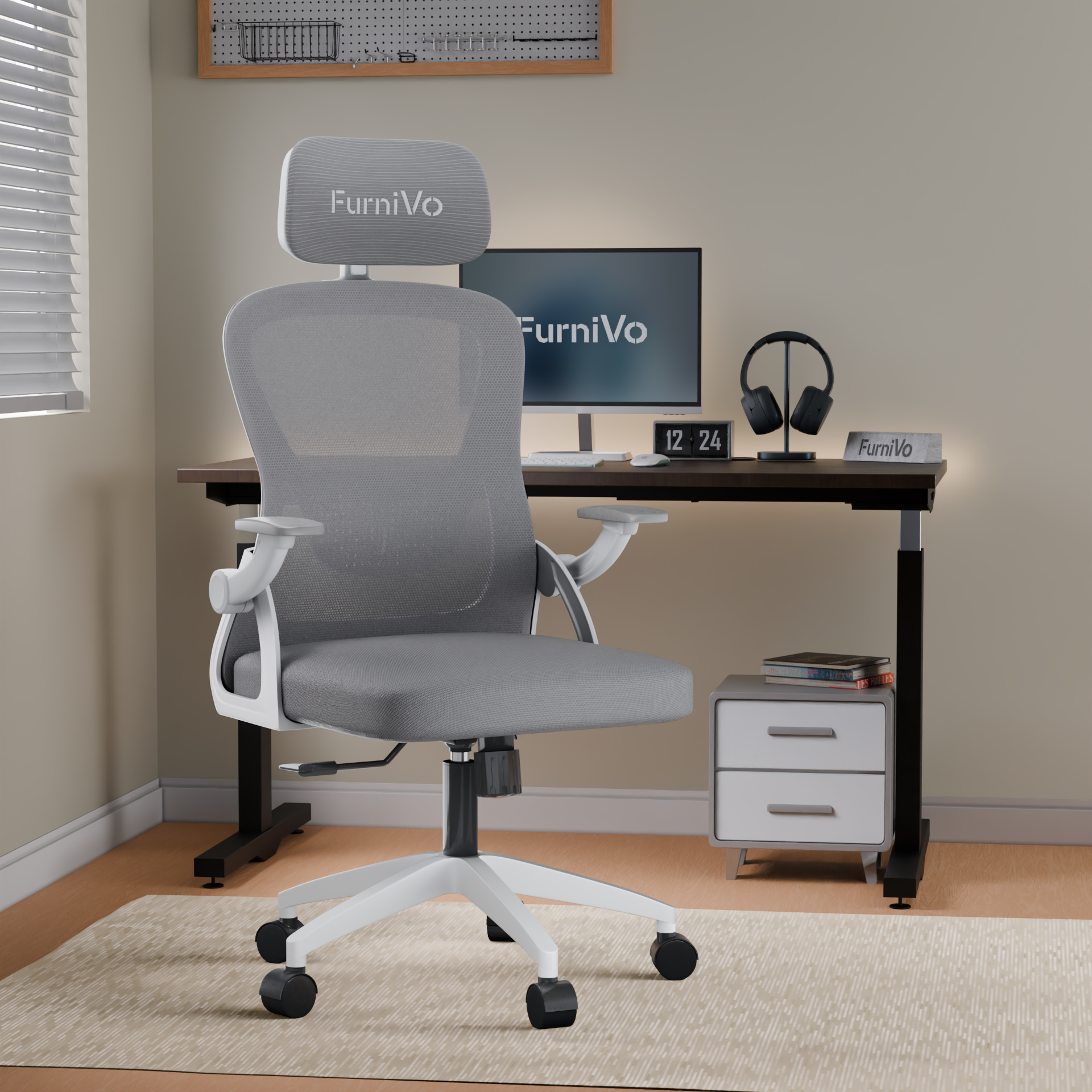 FurniVo Spark Ergonomic High Back Office Chair with 3D Adjustable Armrest, Adjustable Lumbar Support, Revolving Mesh Chair - Home & Office