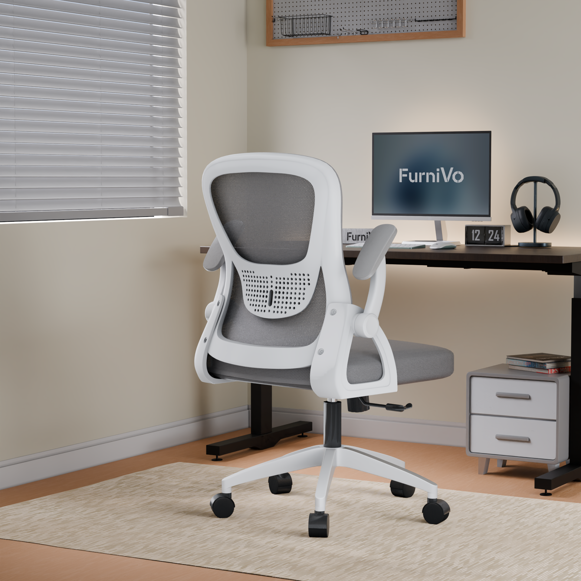 FurniVo Spark Ergonomic High Back Office Chair with 3D Adjustable Armrest, Adjustable Lumbar Support, Revolving Mesh Chair - Home & Office