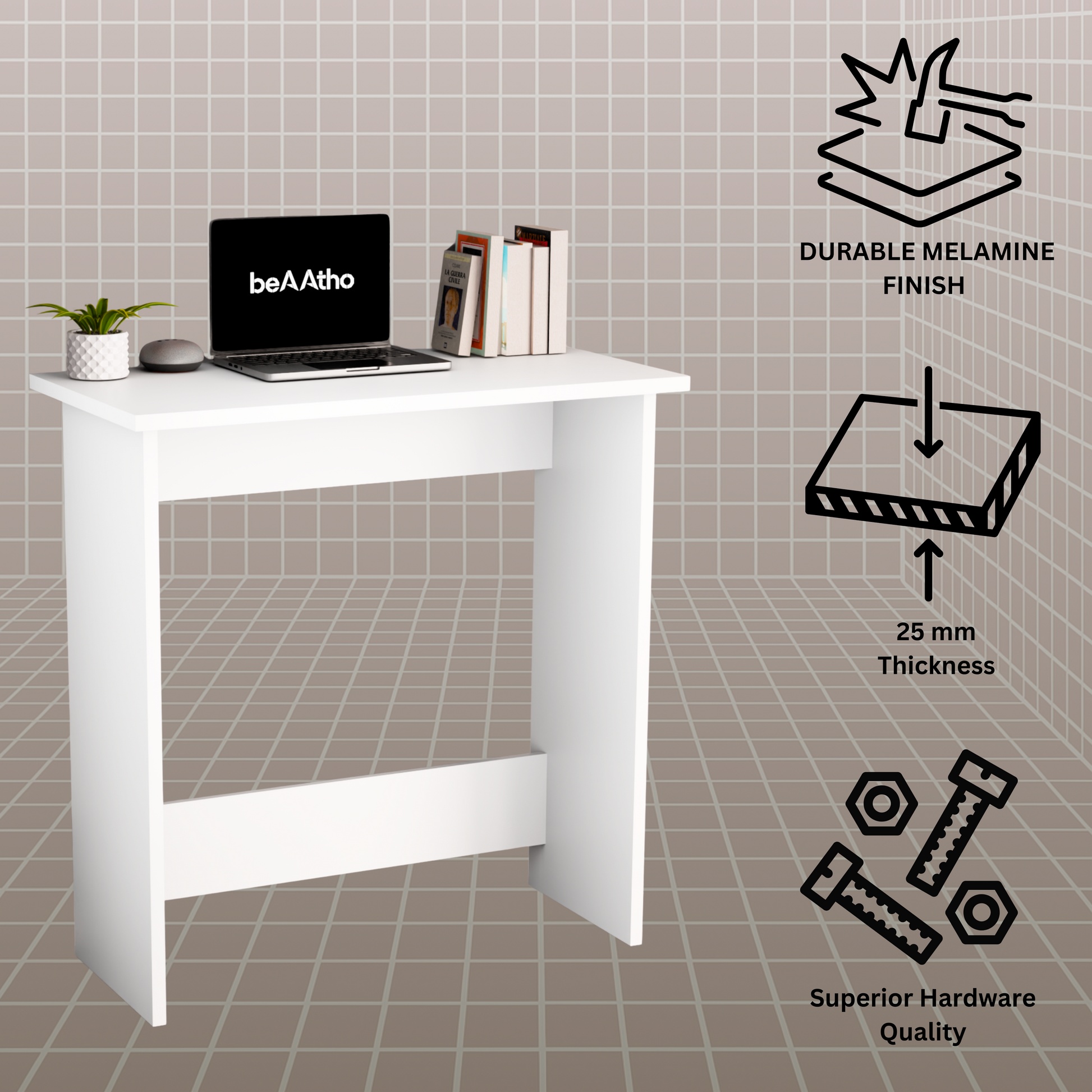 beAAtho Apex Desk for Home Office & Study | Multipurpose Engineered Wood Table with Spacious Top,Premium Finish, Sturdy Legs & Easy DIY Assembly (Brown)