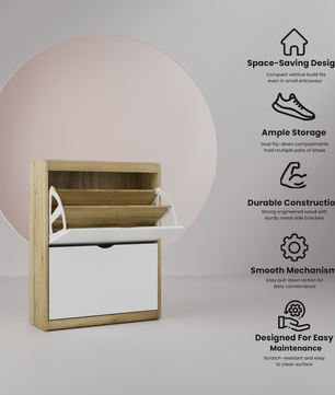 beAAtho® Zento Shoe Cabinet with Tilt-Out Drawers | 2 DOOR | Modern Wooden Shoe Organizer for Home & Office | Durable & Elegant | DIY |
