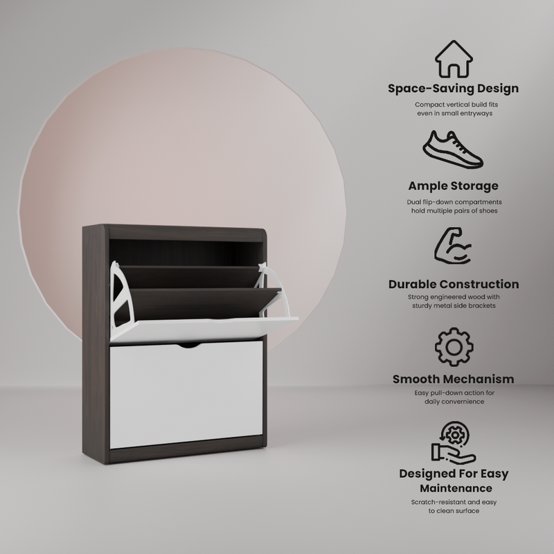 beAAtho® Zento Shoe Cabinet with Tilt-Out Drawers | 2 DOOR | Modern Wooden Shoe Organizer for Home & Office | Durable & Elegant | DIY |