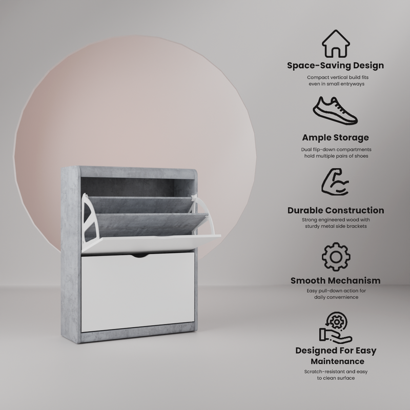 beAAtho® Zento Shoe Cabinet with Tilt-Out Drawers | 2 DOOR | Modern Wooden Shoe Organizer for Home & Office | Durable & Elegant | DIY |
