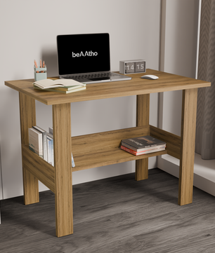 beAAtho Spectrum Desk - Multipurpose Workstation for Home, Office, or Study, Engineered Wood with Large Spacious Top, Open Shelf Storage, Durable & Tested for Strength, Easy to Assemble.(Beige)(DIY)