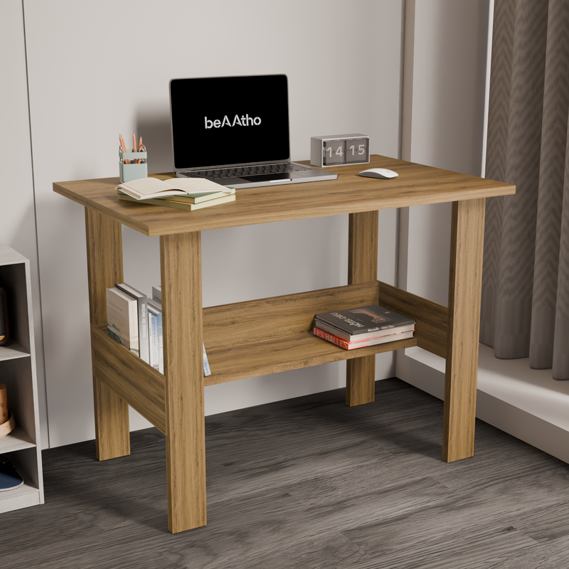 beAAtho Spectrum Desk - Multipurpose Workstation for Home, Office, or Study, Engineered Wood with Large Spacious Top, Open Shelf Storage, Durable & Tested for Strength, Easy to Assemble.(Beige)(DIY)