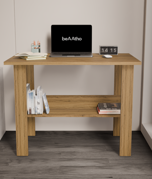 beAAtho Spectrum Desk - Multipurpose Workstation for Home, Office, or Study, Engineered Wood with Large Spacious Top, Open Shelf Storage, Durable & Tested for Strength, Easy to Assemble.(Beige)(DIY)