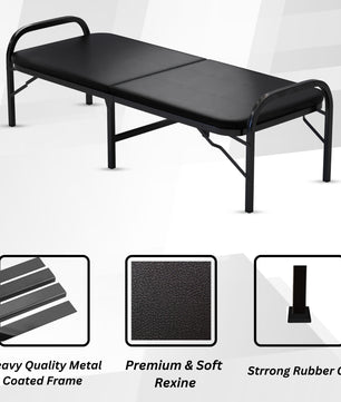 Metal Folding Single Bed with Fitted Double Layer Mattress for Sleeping | Guest Bed | Easily Storable Bed | Space Saving Single Bed | Sturdy Bed Frame (Double Layer Foam, 2.5ft x 6ft)