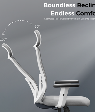 Denver Premium Design High-Back Ergonomic Office Mesh Chair with 3-Years Warranty – 2D Adjustable Headrest, Armrest & Lumbar Support, Metal Chrome Wheelbase-(DIY-Do It Yourself) (White- Grey)