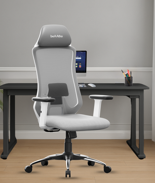 Denver Premium Design High-Back Ergonomic Office Mesh Chair with 3-Years Warranty – 2D Adjustable Headrest, Armrest & Lumbar Support, Metal Chrome Wheelbase-(DIY-Do It Yourself) (White- Grey)
