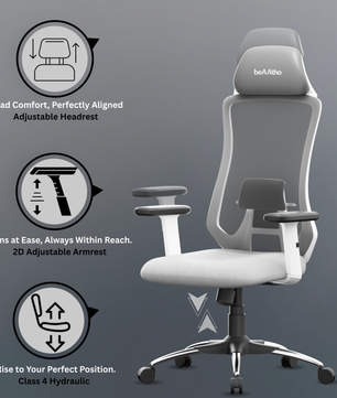 Denver Premium Design High-Back Ergonomic Office Mesh Chair with 3-Years Warranty – 2D Adjustable Headrest, Armrest & Lumbar Support, Metal Chrome Wheelbase-(DIY-Do It Yourself) (White- Grey)
